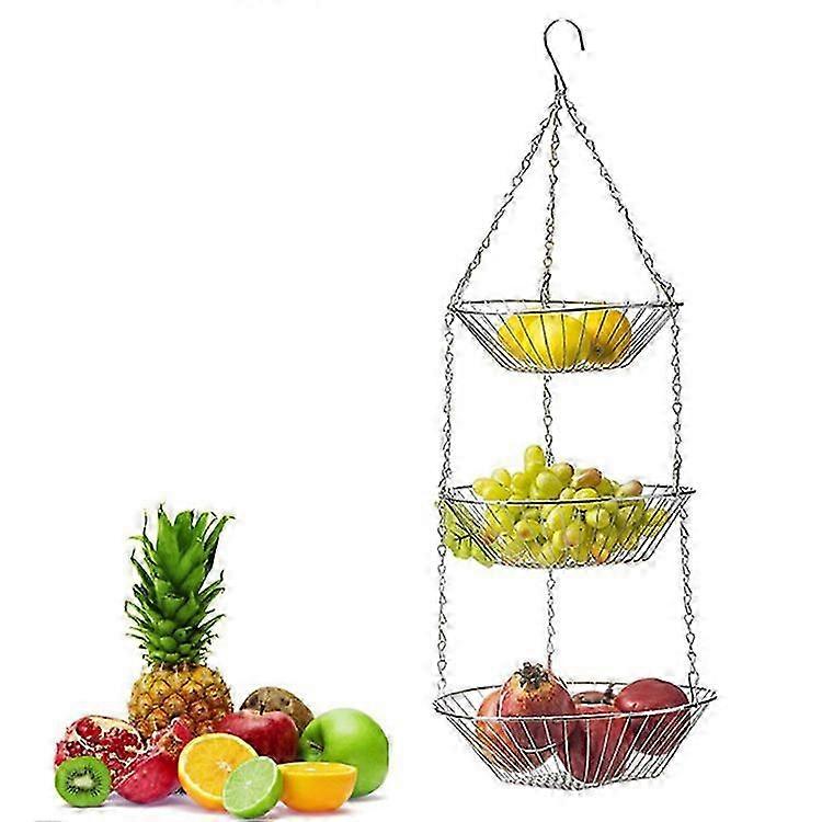 Copper 3 Tier Hanging Wire Metal Basket Fruit Vegetable Kitchen Versatile