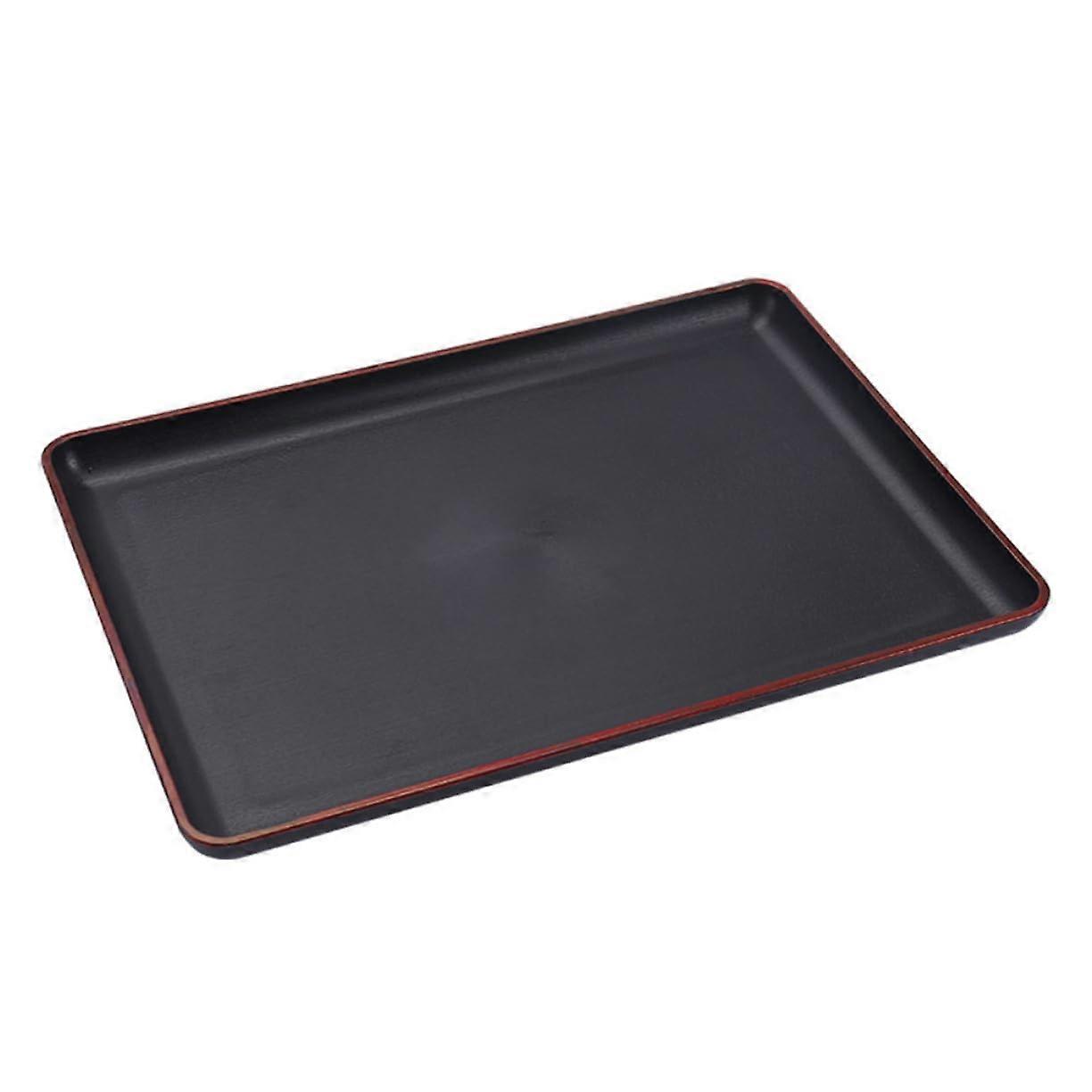 Wood Grain Serving Tray Rectangular Red Trim Food Storage Plate For Kitchen And Home Use Tea Service And Fast Food