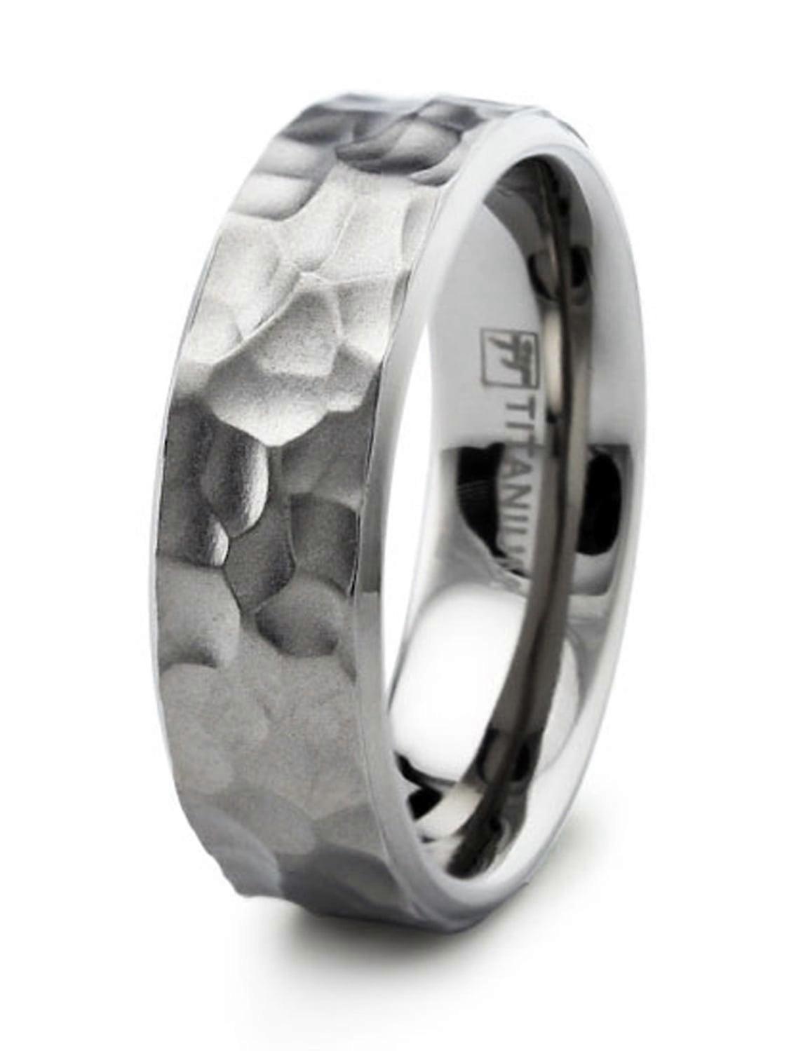 Tioneer Titanium Classic Hammered Style Wedding Band Ring