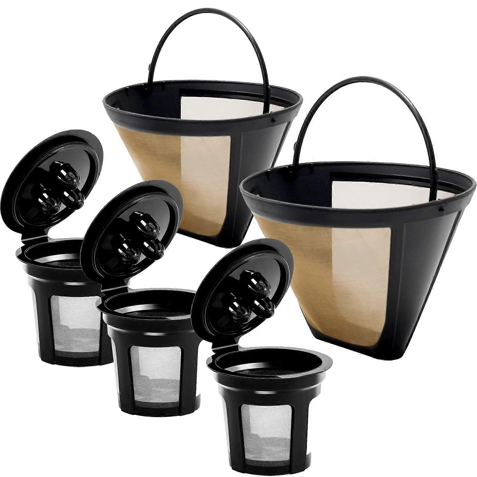 Reusable Coffee Filters & K-Cup Pods, 3-Pack Refillable Pods + 2-Pack Filters for Ninja Dual Brew Coffee Maker (Fits CFP301, CFP307), Practical Replac