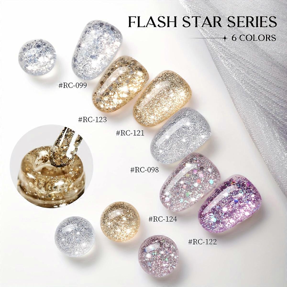 Roman bottle 6-color set of flashing galaxy super bright flashing galaxy sequins nail polish gel fashion salon art sequins shiny