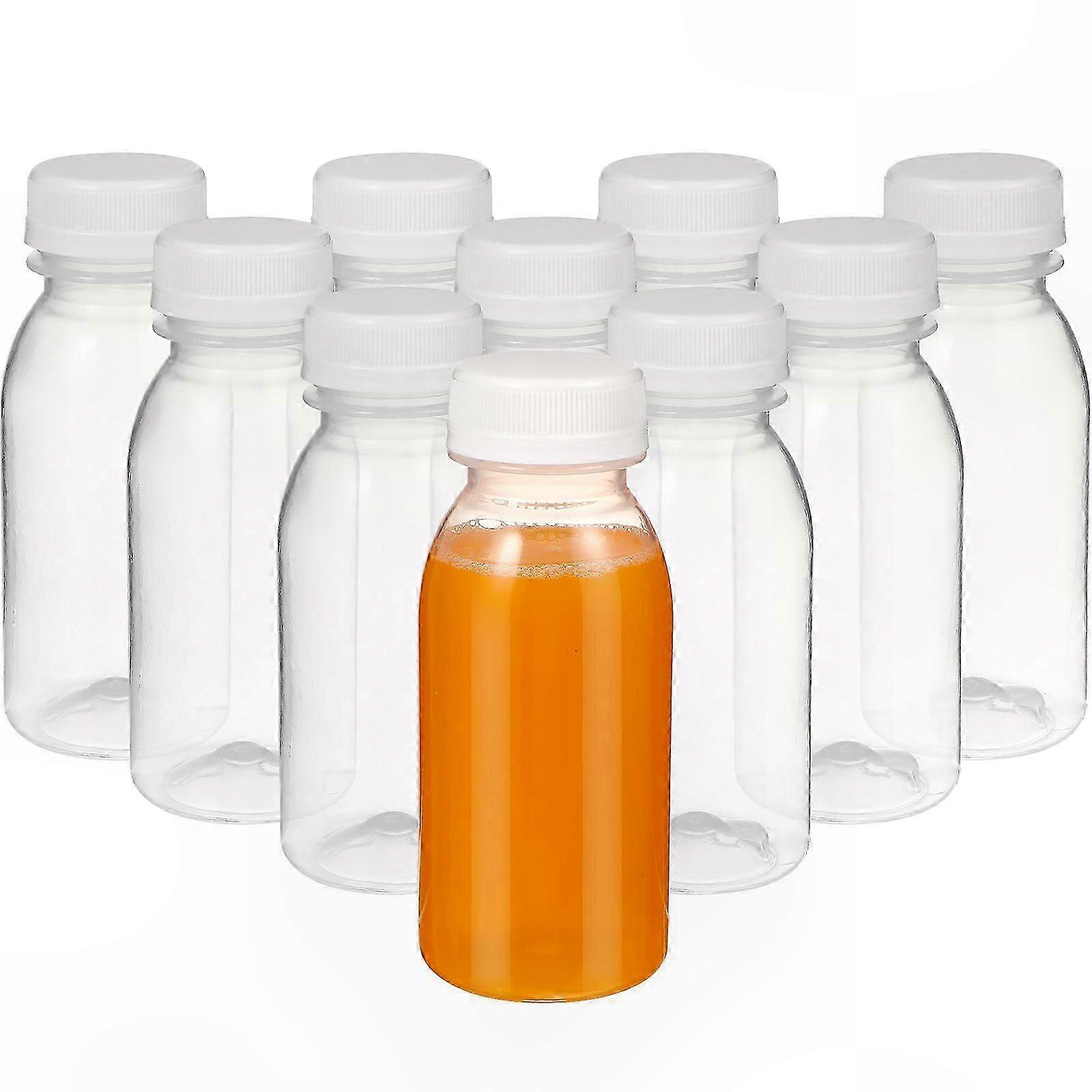 10 Pack Clear Drink Bottles with Caps for Juice and Milk Storage
