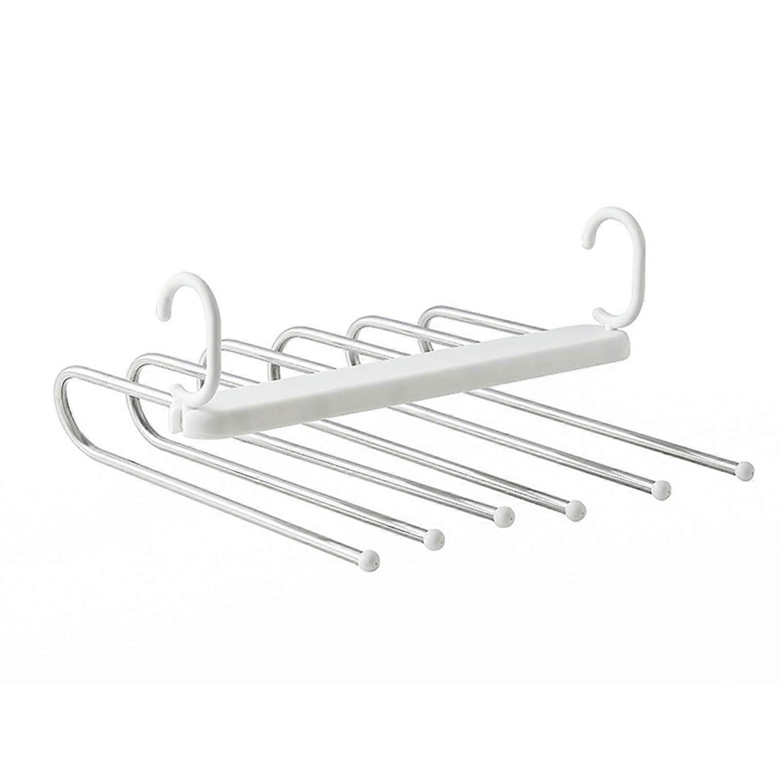 Telescopic Stainless Steel Pants Hanger With Double Hook For Space Saving Trousers Rack In White