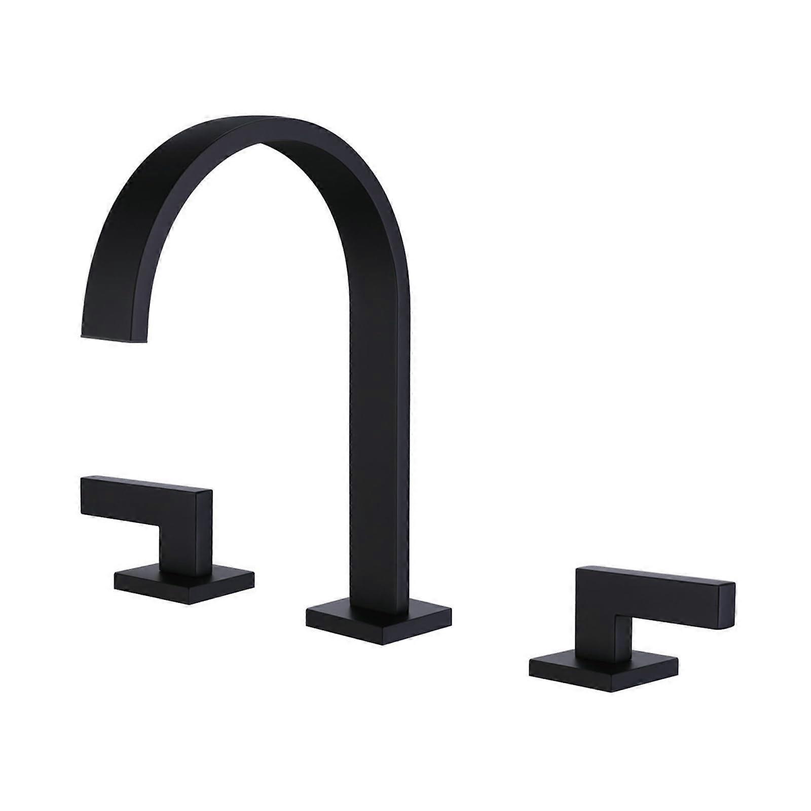Waterfall Taps Black 3 Hole Basin Faucet Double Handle Mixer For Bathroom Sink
