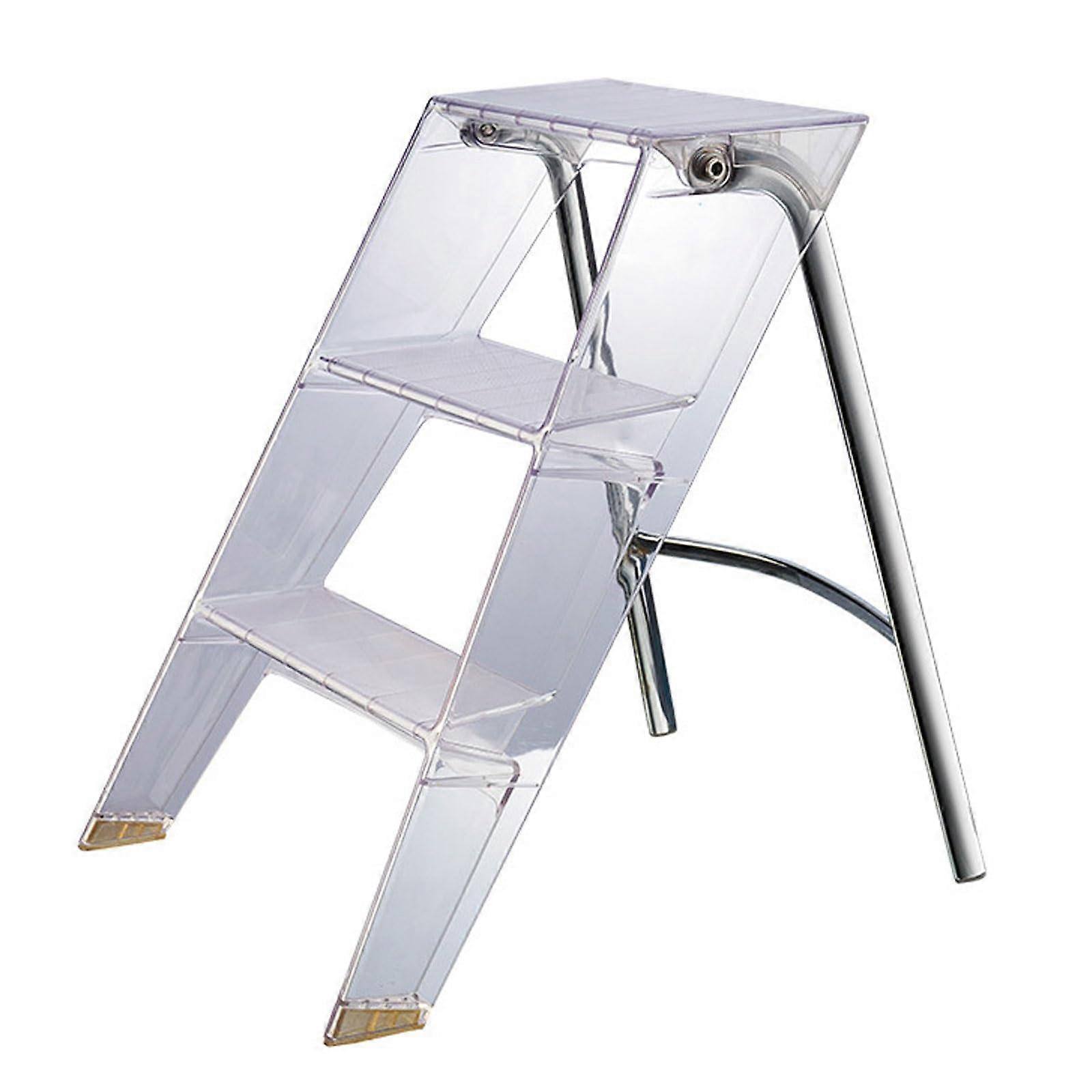 Step Stools for Adults Three Step Folding Ladder Portable Folding Stool Acrylic Transparent White
