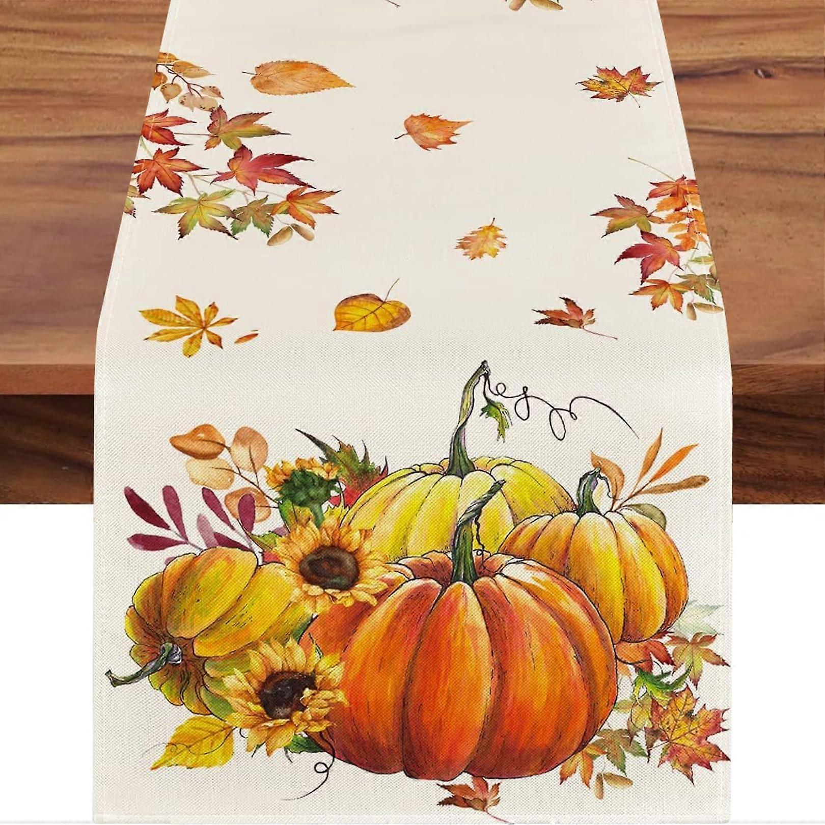 Table Runner Autumn Decoration Maple Leaf Printed Washable 33 x 183 cm Thanksgiving Table Decor
