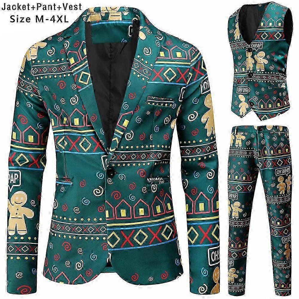 Νέο ανδρικό casual κοστούμι 3-piece Christmas 3D Printed Tuxedo Suit Set Ανδρικό φόρεμα για το νέο έτος
