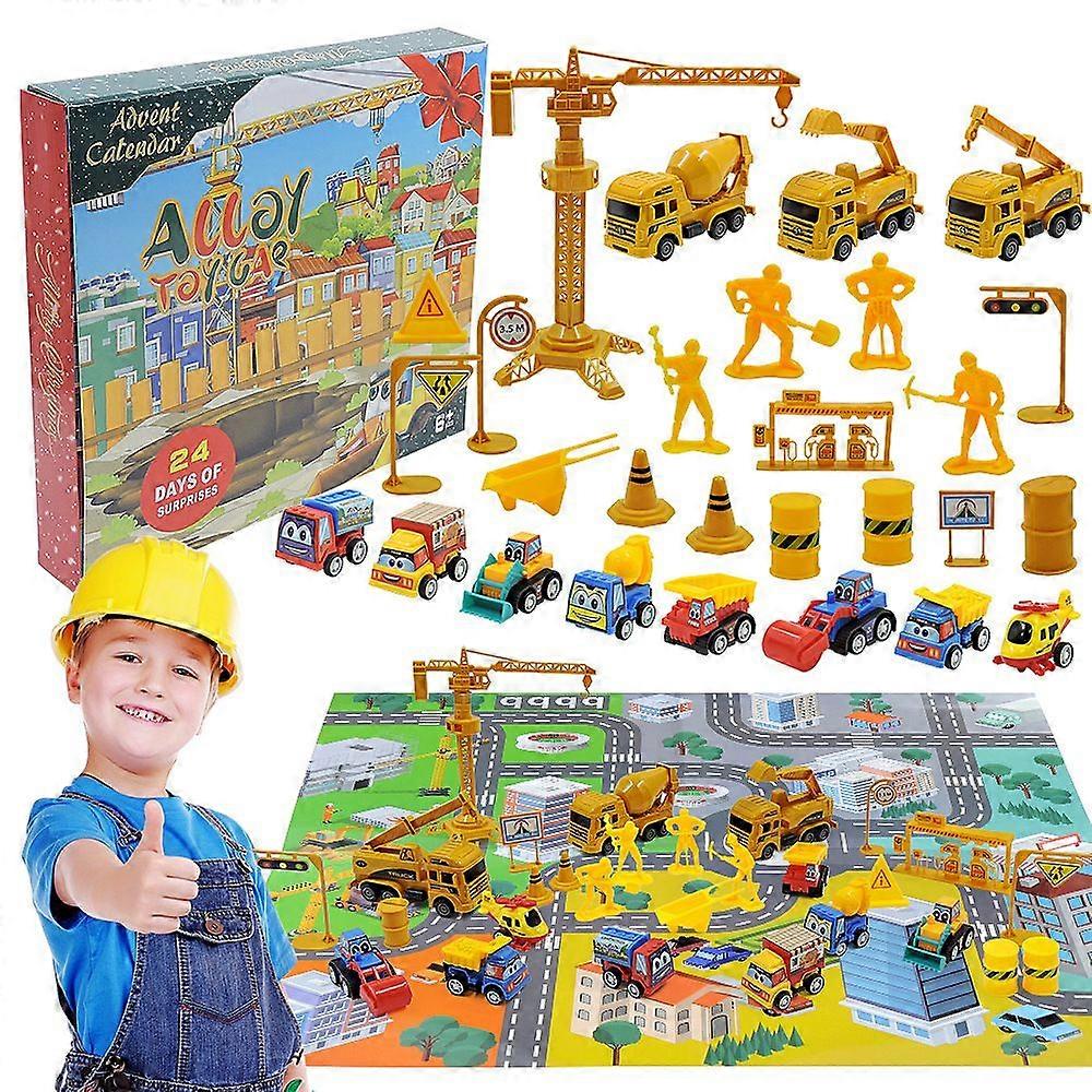 Christmas Countdown Advent Calendars Car Blind Box 24 Days Advent Alloy Fire Truck Set Kids Inertia Engineering Vehicle Toy