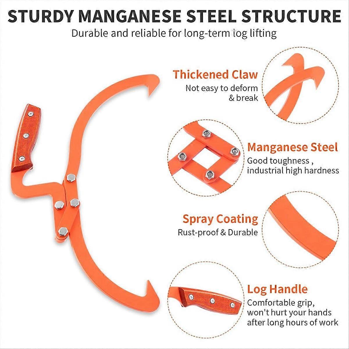 20Inch Log Tongs Loads Up to 110 Lbs 2 Claw Skidding Tongs Non-Slip Grip Loading Capacity, Dragging 