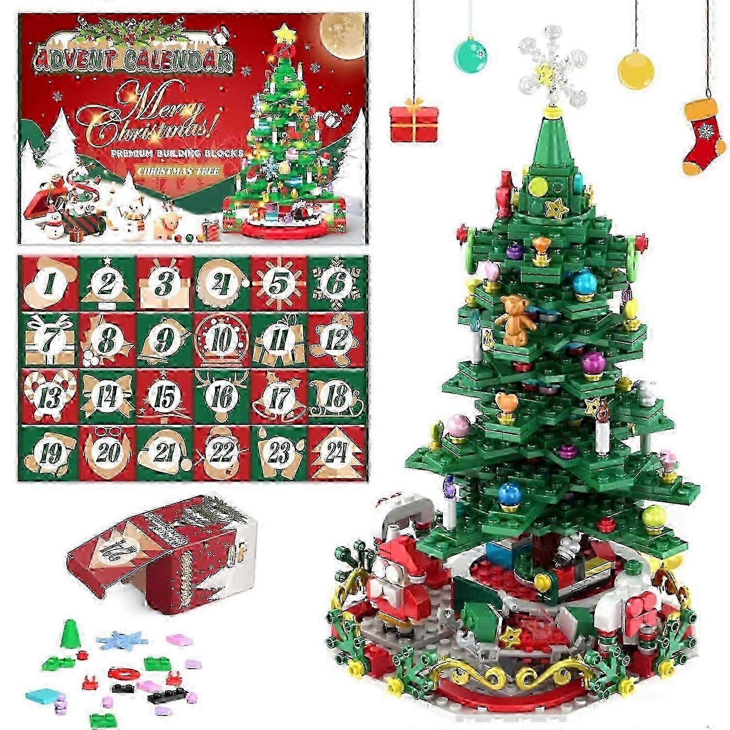 2024 Advent Calendar Christmas Tree Building Blocks Set with LED Light, 24 Days Countdown Xmas Surprise Box Gift for Adult Kids