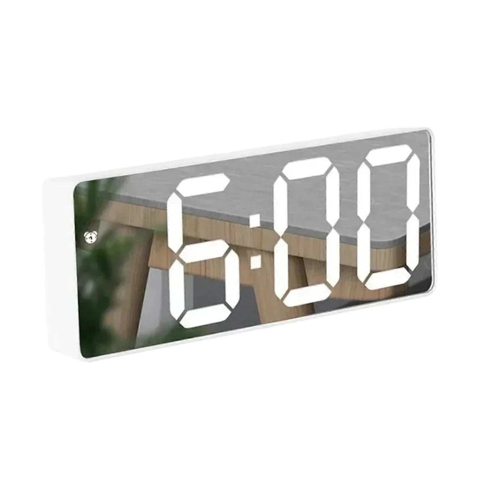 Led Digital Alarm Clock Mirror White Light Mirror Surface LED Display Bedside Clock