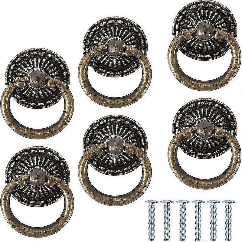 Vintage Cabinet Knobs 6 Pcs Ring Handle for Drawer Cupboard Door