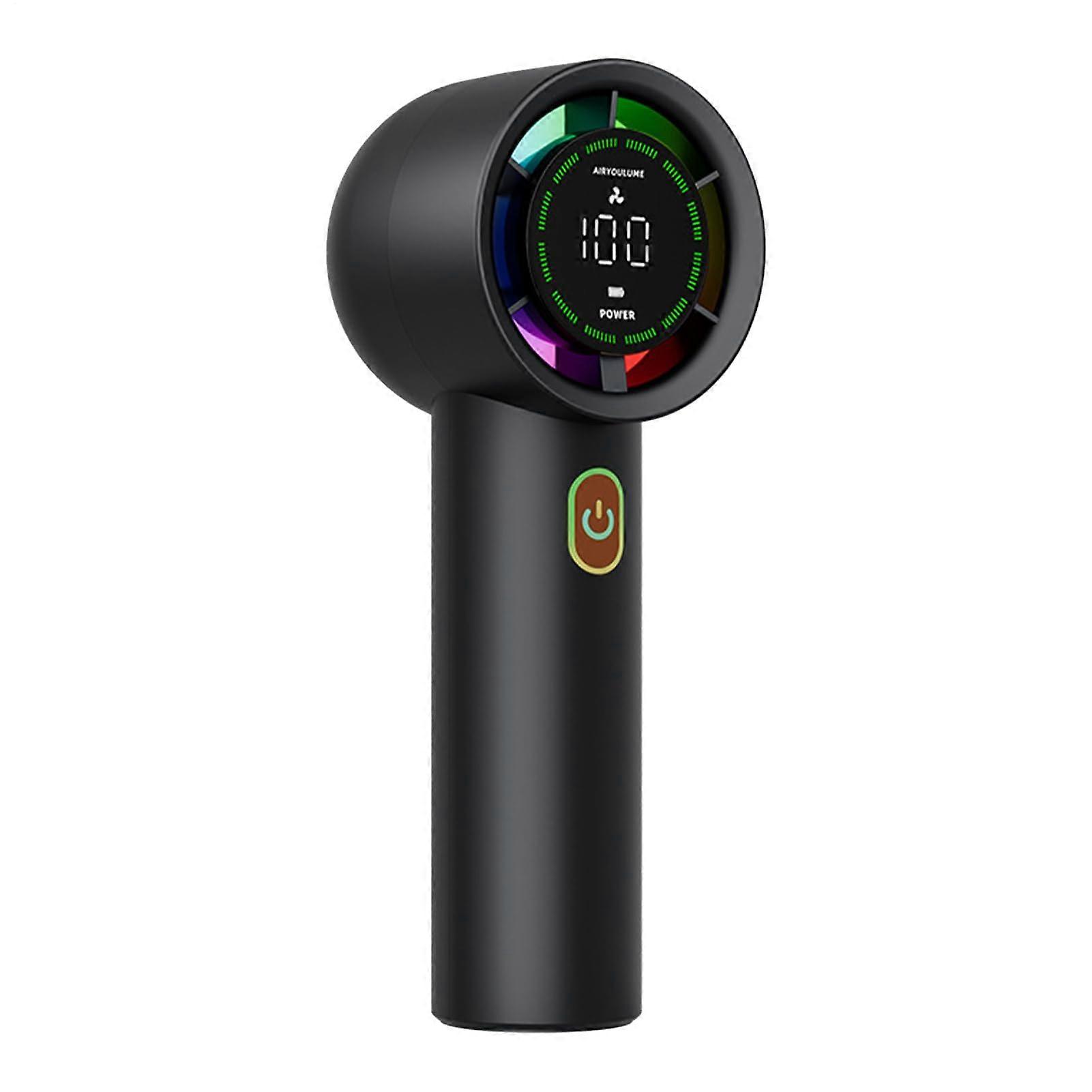 Hand Fan, Adjustable Speed Turbo, LED Display, Rechargeable Battery, Compact Handheld Air Cooler, Black