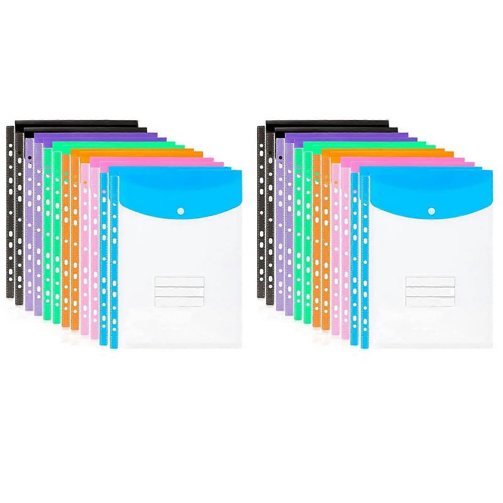24 Pack A4 Punched Pockets Plastic Wallets - 11 Holes Expandable Binder Pocket Envelope File Folders