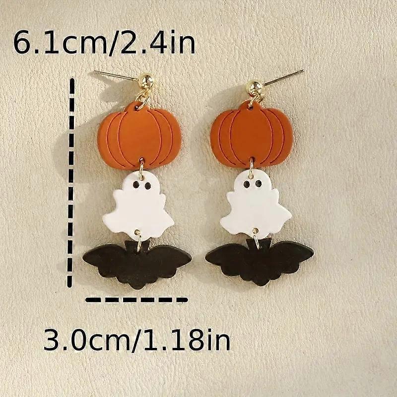 Boucles d'oreilles pendantes longues en acrylique, style citrouille fantôme chauve-souris, pour femme, bijoux de fête, accessoires de costume d'Halloween