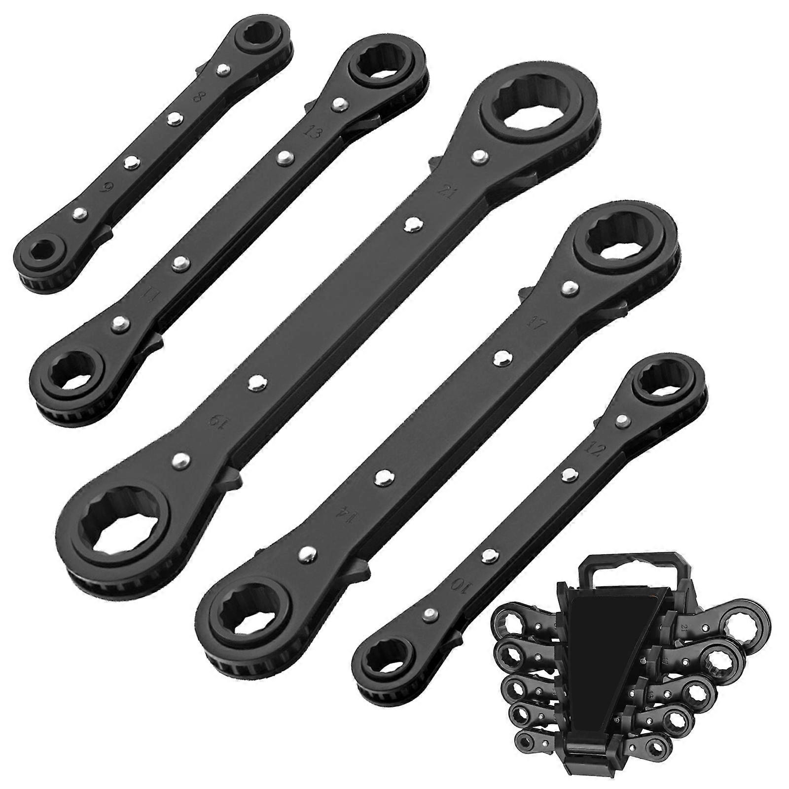 5pcs Double Ended Ratchet Wrench Set Double Direction Designs Automotive Repair Wrench set for Tight space & Easy Use Multicolor