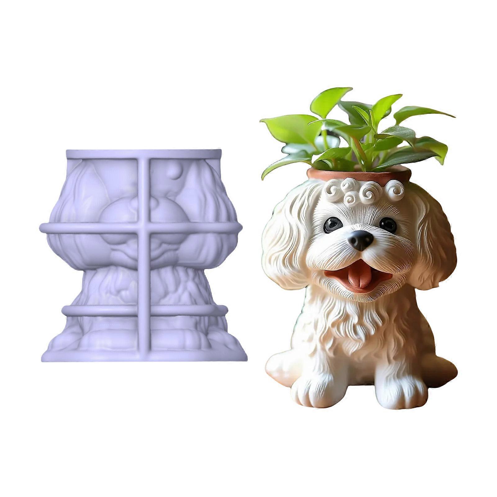 Silicone Flower Pot Mold With Adorable Dog Design Multi Purpose Crafting Tool For Cement Plaster Resin Projects Multicolor