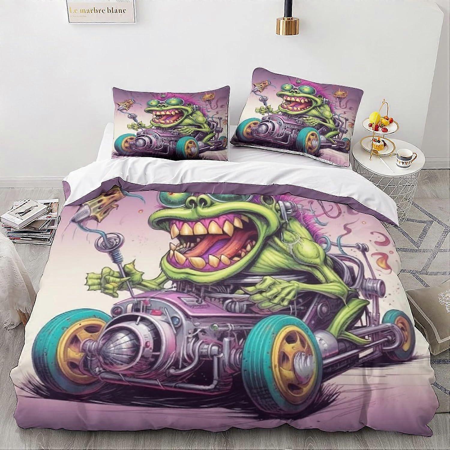 LikeEj Monsters 3D الكرتون غطاء لحاف مجموعات ، 100٪ ستوكات خمر سيارة الفراش مجموعة مع وسادة وسادة 3 قطع منه ملك الفراش