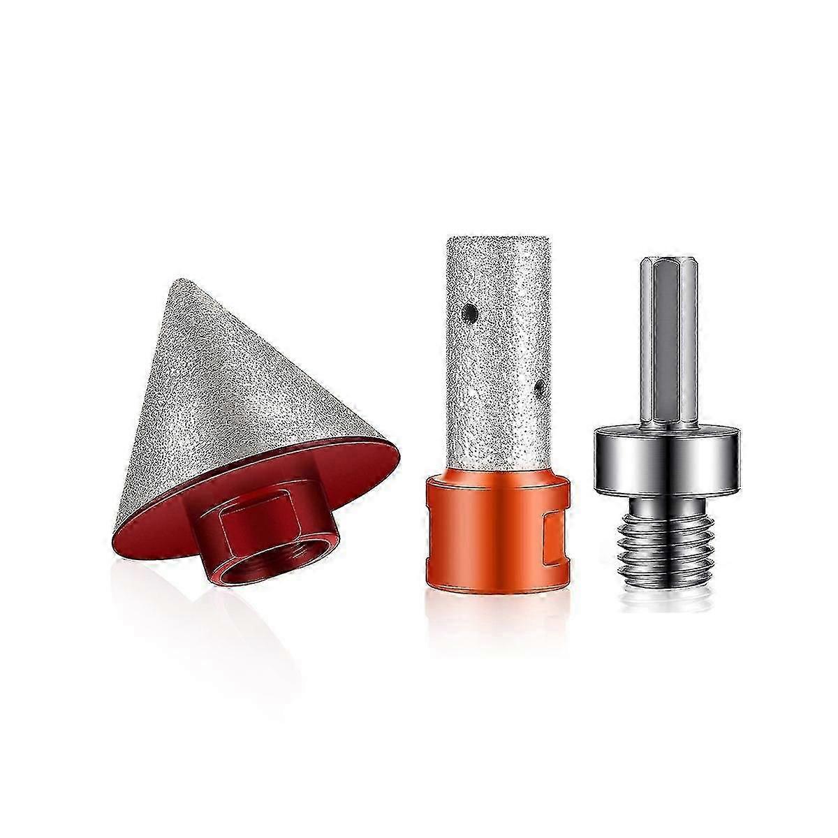 3 Pcs Diamond Beveling Chamfer Bits With 5/8-11 In Thread Adapter Diamond Milling Bits For Tile Gla
