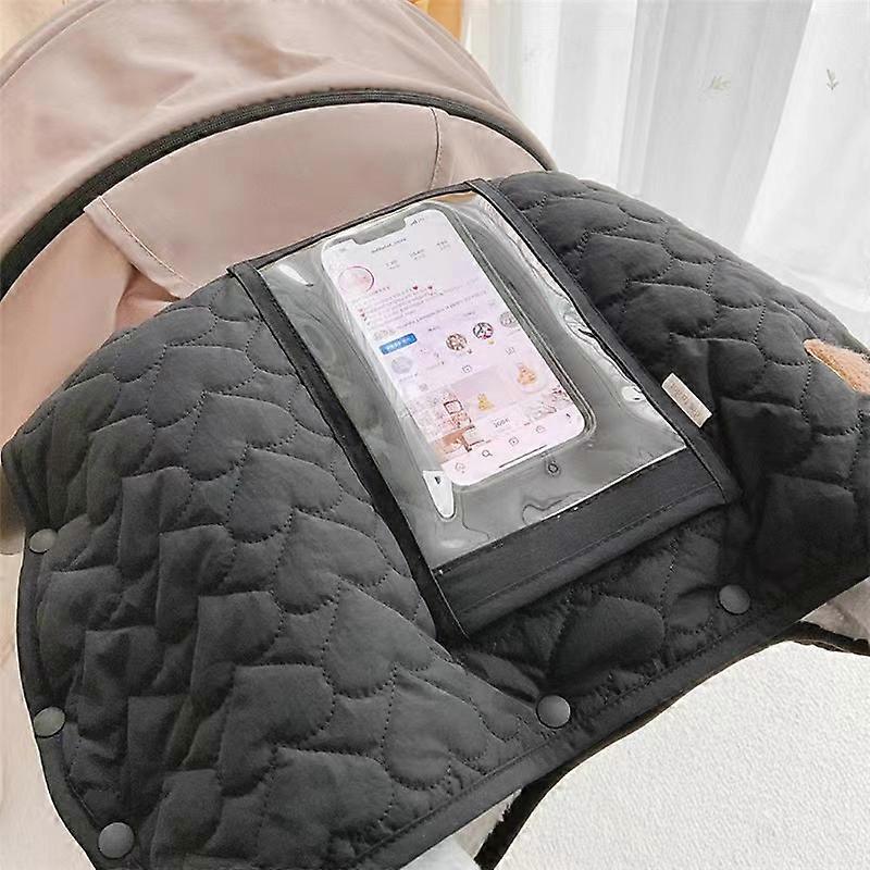 Baby stroller warm gloves, mobile phone touch screen handle, windproof stroller fleece-lined handle cover pocket