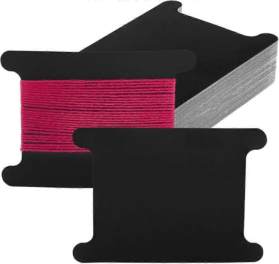 50pcs Black Paper Bobbins Flat Spool Bobbin Floss Bobbins Paper Thread Spools String Bobbin Ribbon Storage Organizer Card Thread Holder for Embroidery