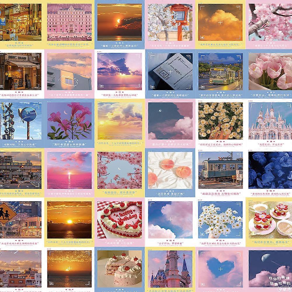 Romantic landscape stickers with captions, refreshing and healing stickers for phones, water bottles, computers, and journals.