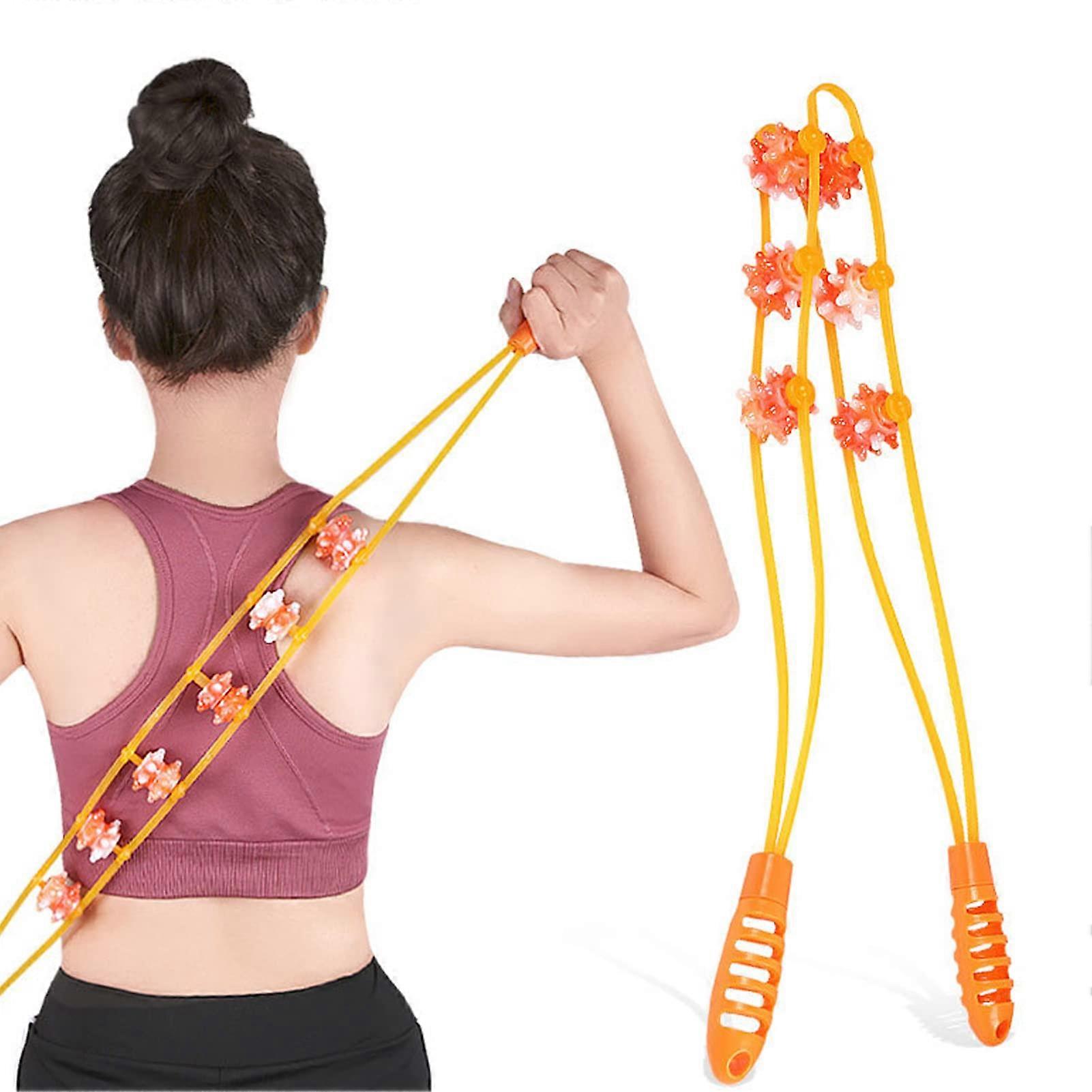 Back Massage Roller Rope with Six Detachable Rollers, Ergonomic Handle for Back, Neck, Shoulders