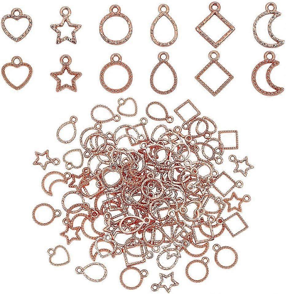120Pcs Open Back Bezel Charms 12 Styles Hollow Frame Charms Moon Star Teardrop Round Heart Rhombus Open Back Frame Pendants for Resin Pressed Flower D