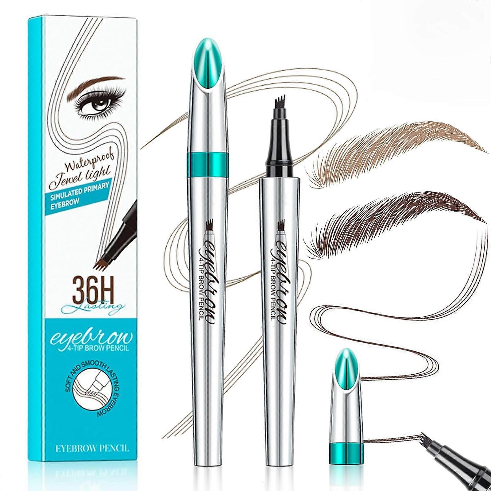 Waterproof Microblading Eyebrow Pencil with 4 Fork Tip for Women, LongLasting Dark Brown Brow Pen