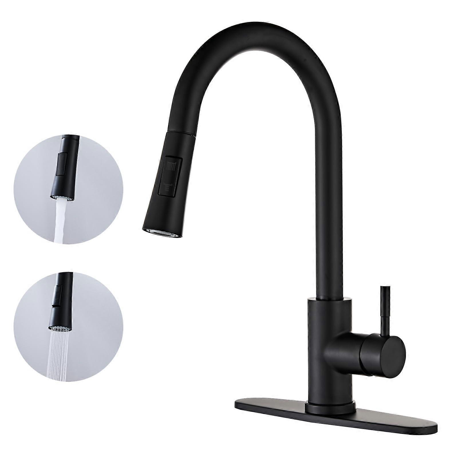 Matte Black Kitchen Faucet with Pull Down Sprayer  Arc Spout for Farmhouse RV Laundry