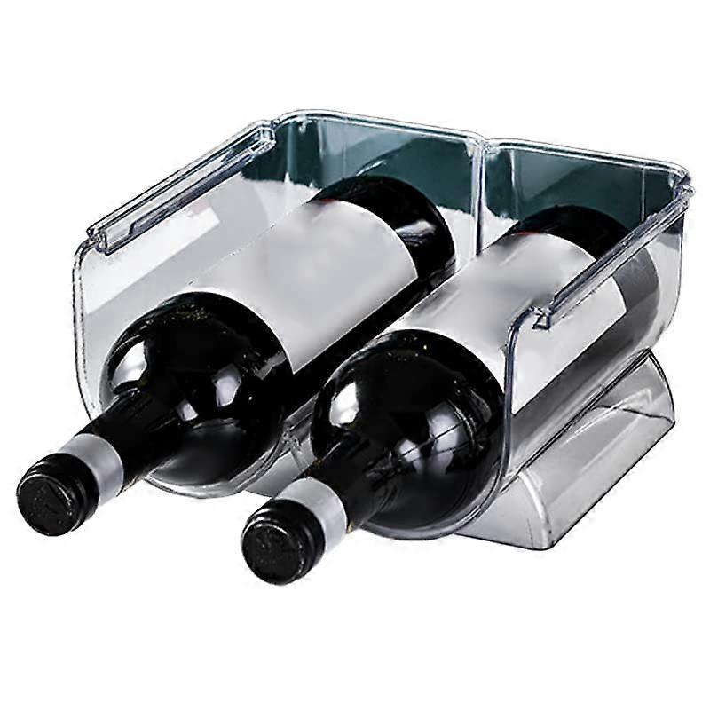Wine Bottle Rack Stackable Clear Plastic Holder for 2 Bottles Kitchen Counter or Fridge Storage