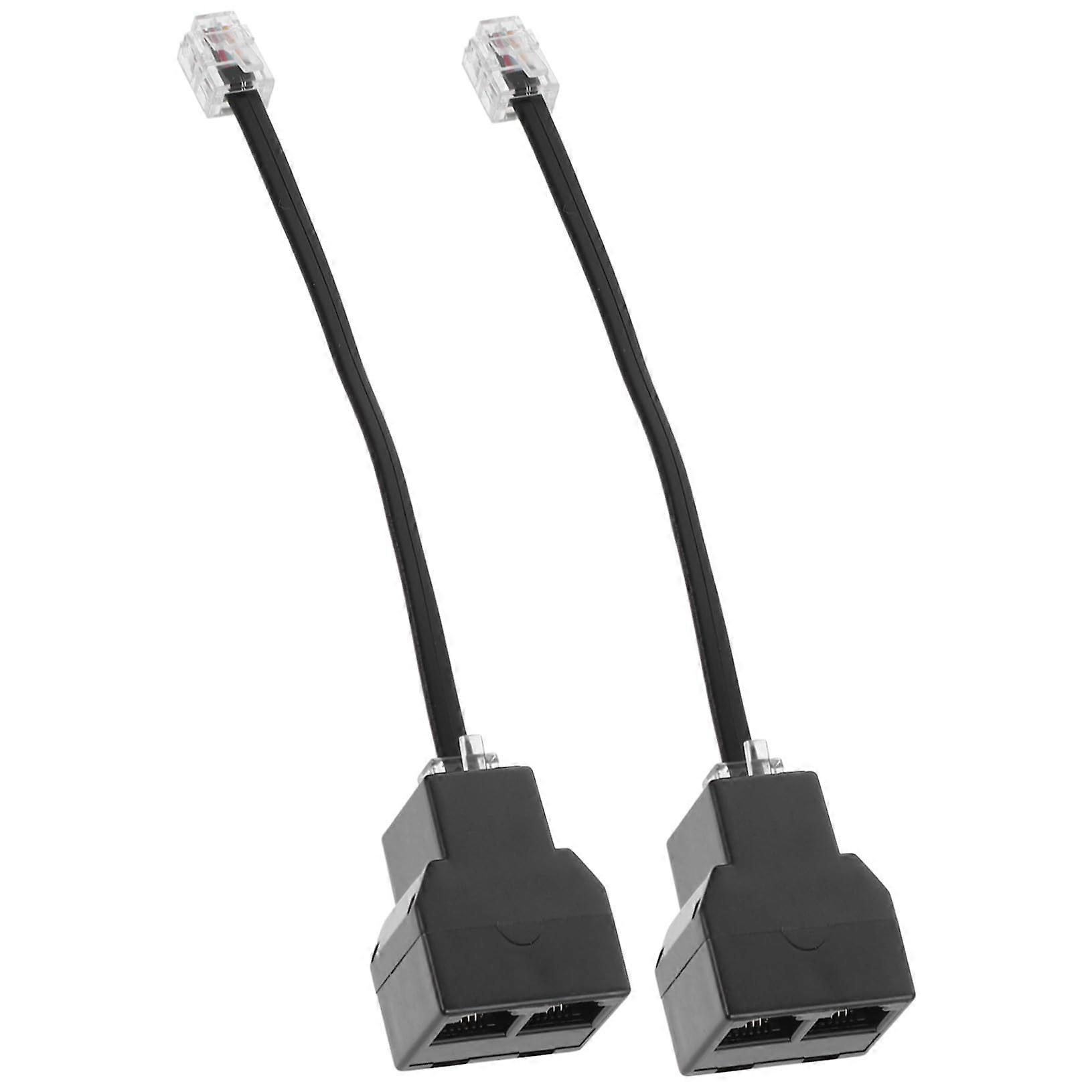 Telephone Line Adapter 2Pcs Splitter Cable For Phones Black Converts To Two Interfaces For Fax Modem Connectivity
