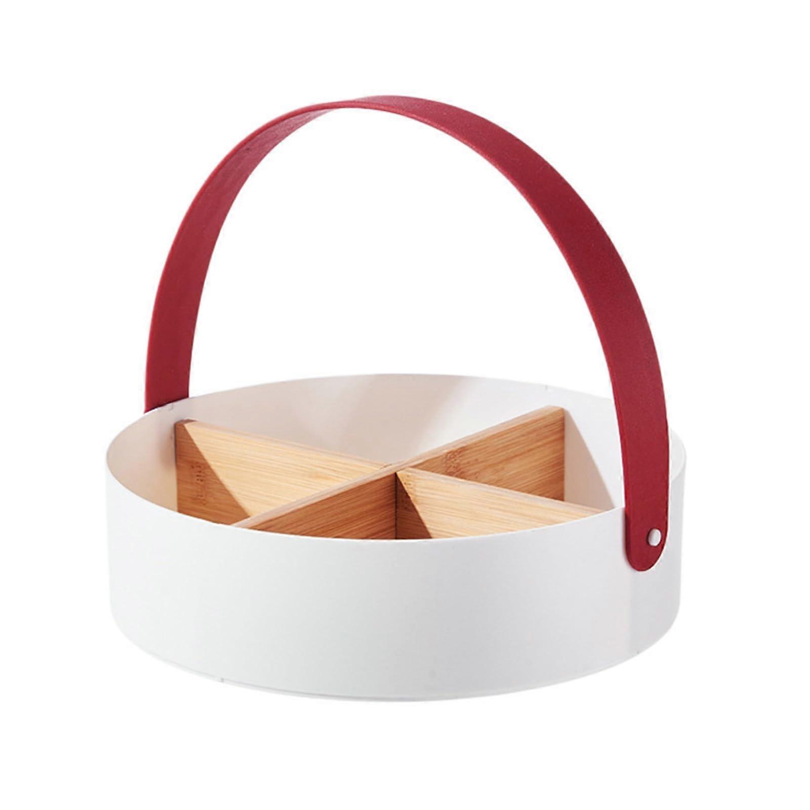 Wooden Serving Tray with Handle, Round Divided Snack Platter with 4 Removable Compartments for Parties