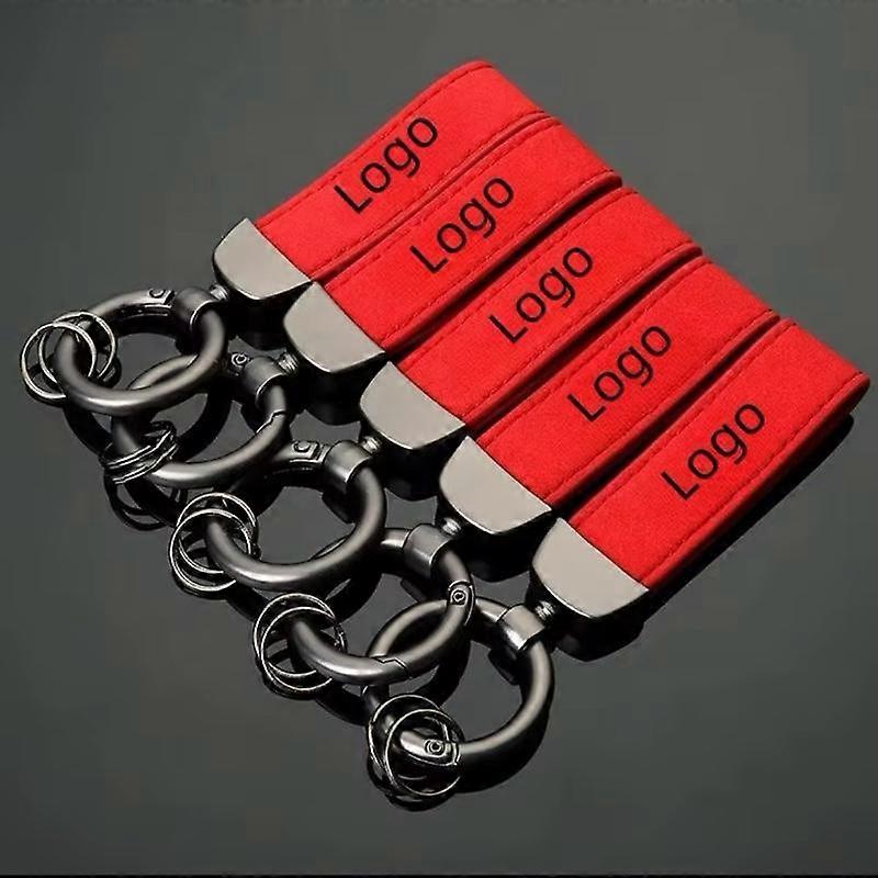 Alcantara Car Keychain - Perfect for Any Enthusiast with Multiple Logos Red Color and Black Metal Rings bag pendant