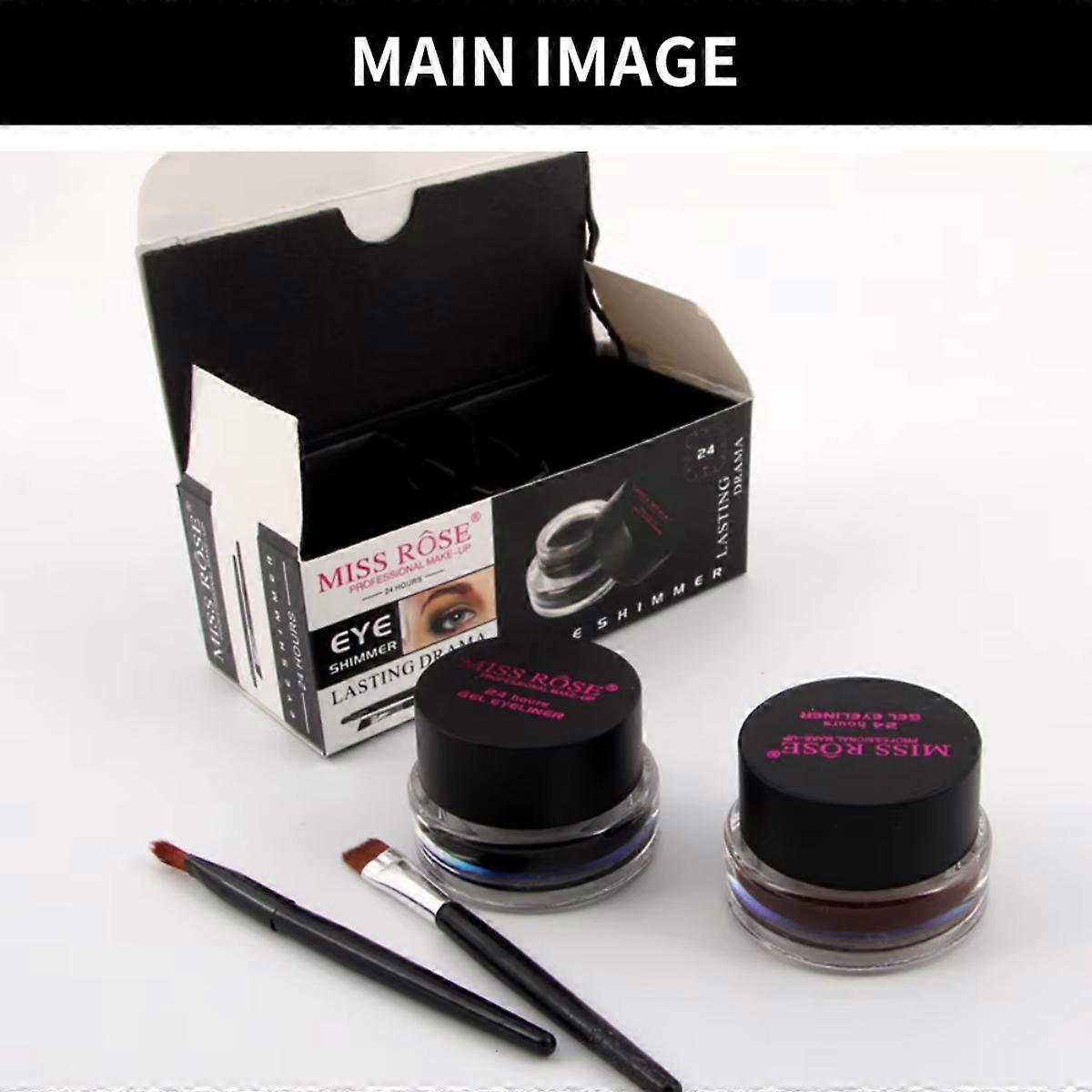 2 bottles of two-color eyeliner gel, durable color rendering, waterproof, non smudging, eyeliner cream with two brushes