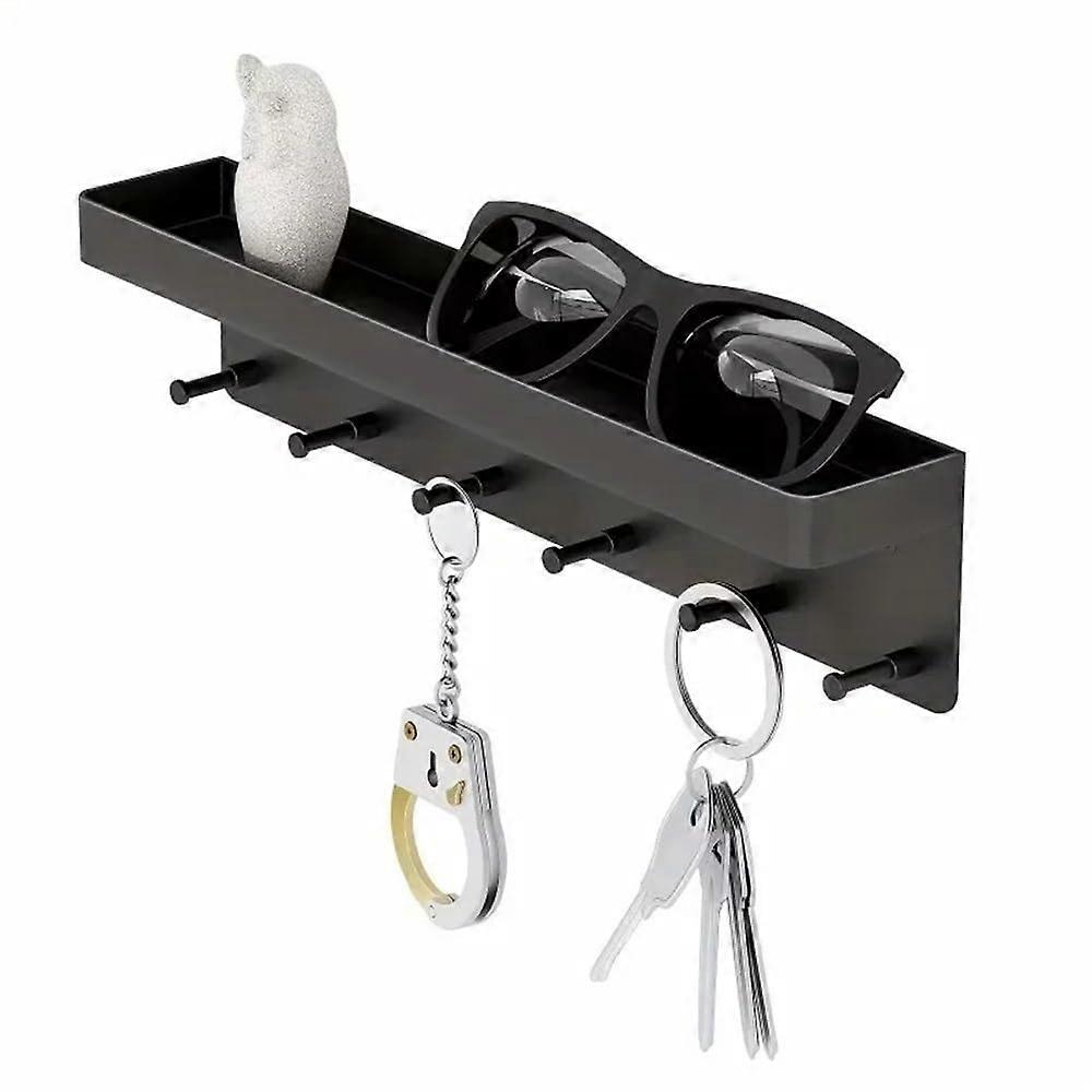 Wall Mounted Coat Rack with Shelf and 6 Hooks for Keys, Kitchen, Bathroom Storage, Black