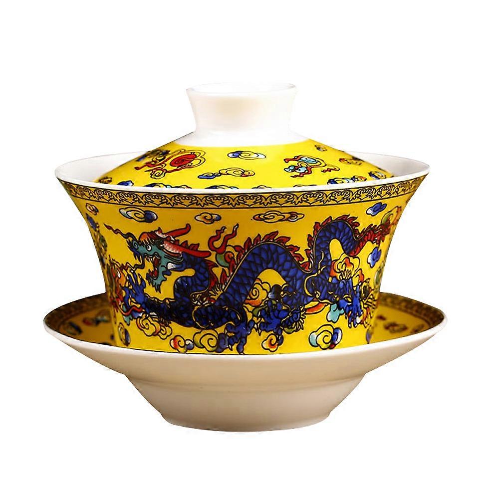 Yellow Ceramic Tureen Teacup for Storage Use and Decorative