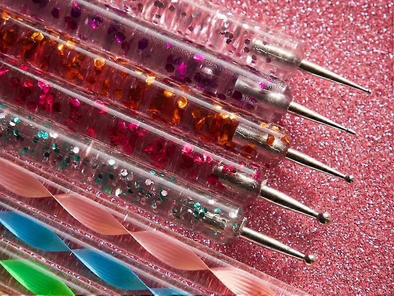5 pcs Glitter Dotting Pen Set for Nail Art with Interchangeable Tips and Ergonomic Grip