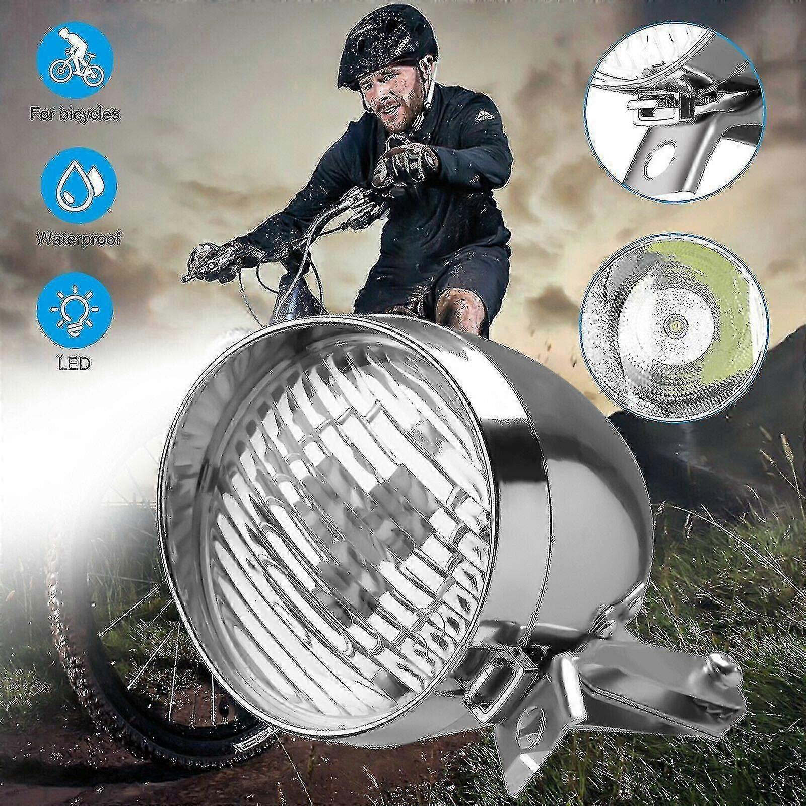 Classical Chrome Retro Bicycle Bike Led Light Headlight Cycling Front Head Lamp