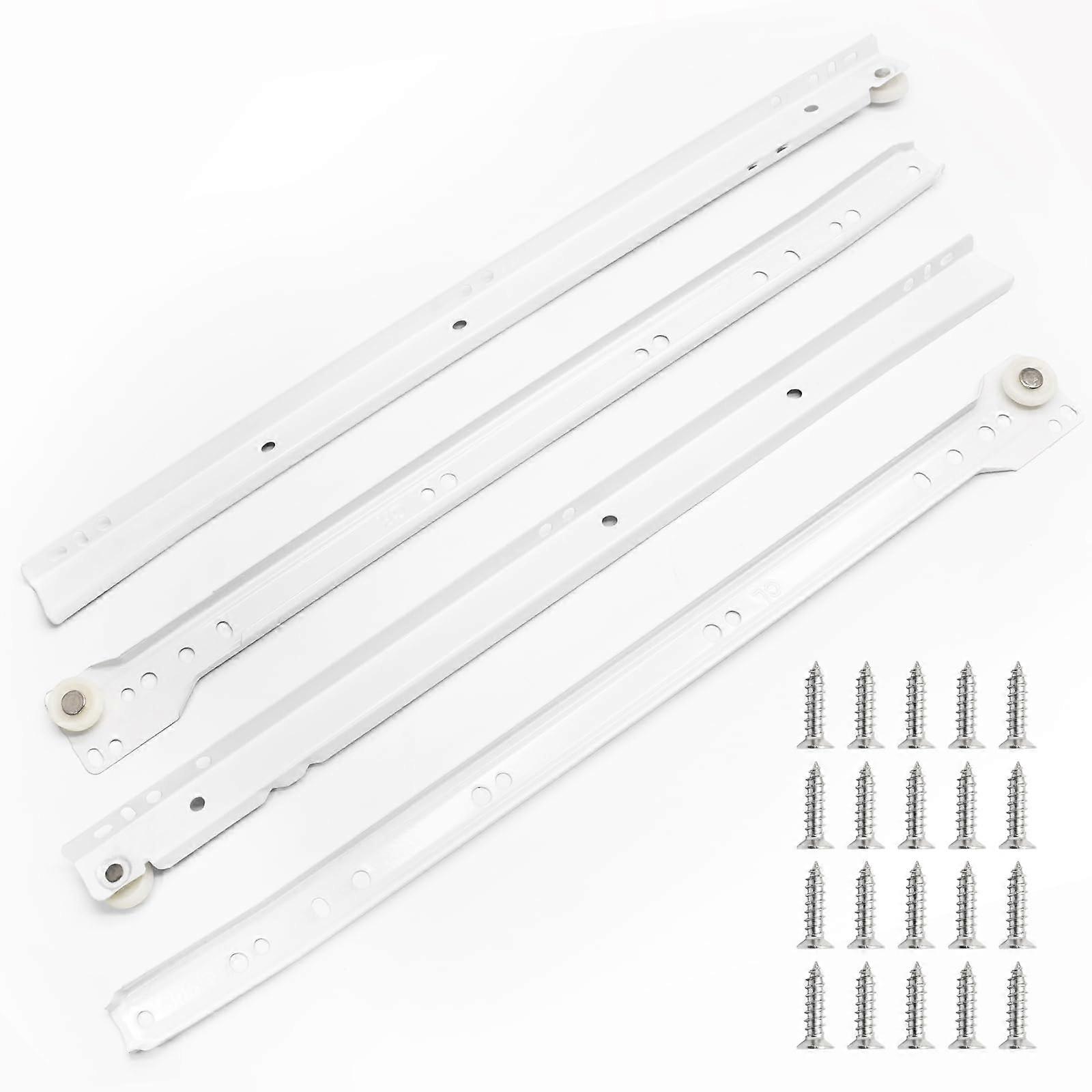 16 Inch Bottom Mount Drawer Slides with Screws, SmoothGliding Nylon Wheel Rail Kit