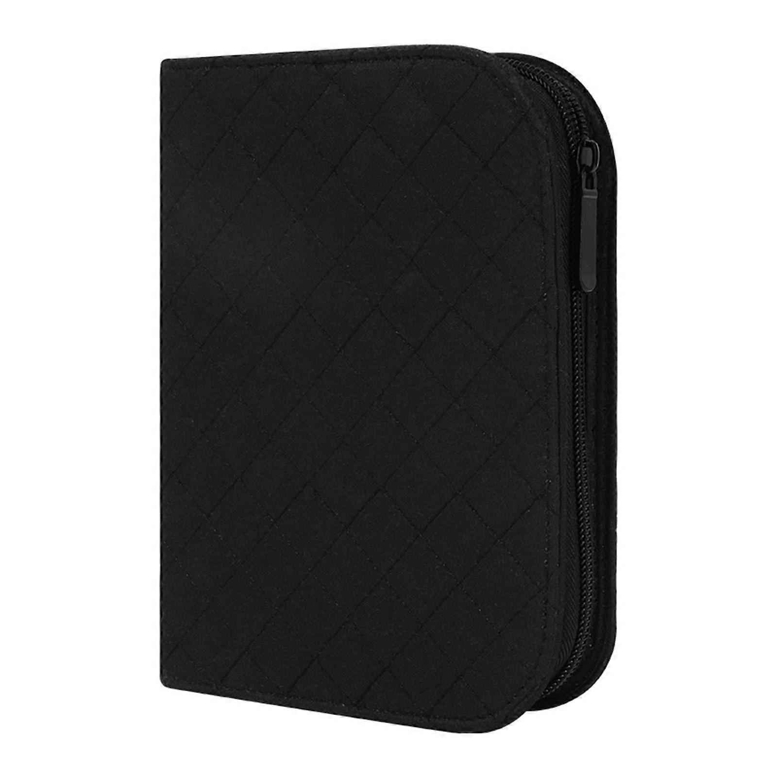 Crochet Hook Case with Multiple Elastic Slots and Zippered Compartments for Knitting Needle Storage Black