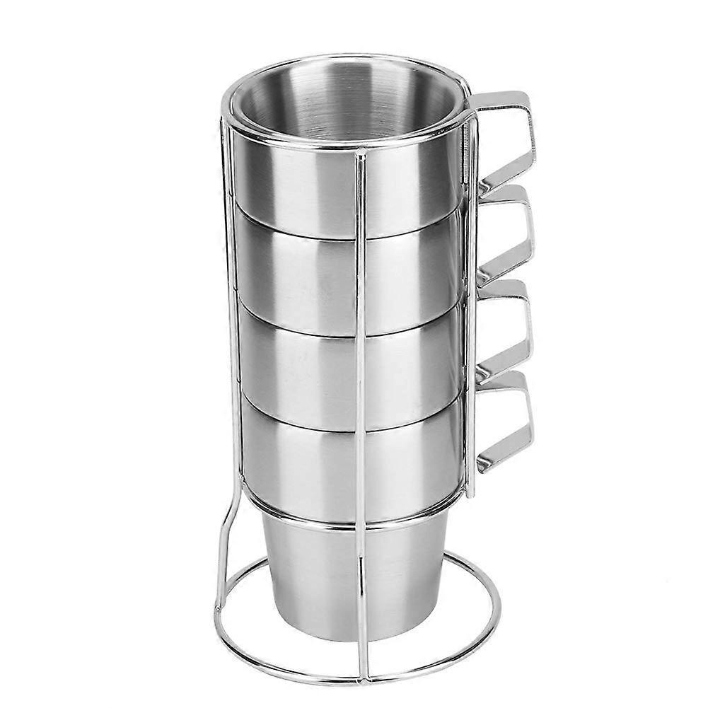 4Pcs Stainless Steel Coffee Mug with Handle and Holder, Durable Stackable Cups for Home and Office