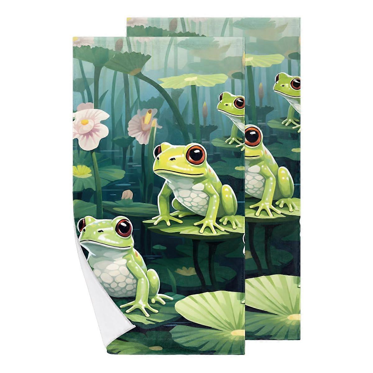 Soft Absorbent Hand and Face Towels Set with Decorative Frog Pattern for Bathroom Spa Kitchen