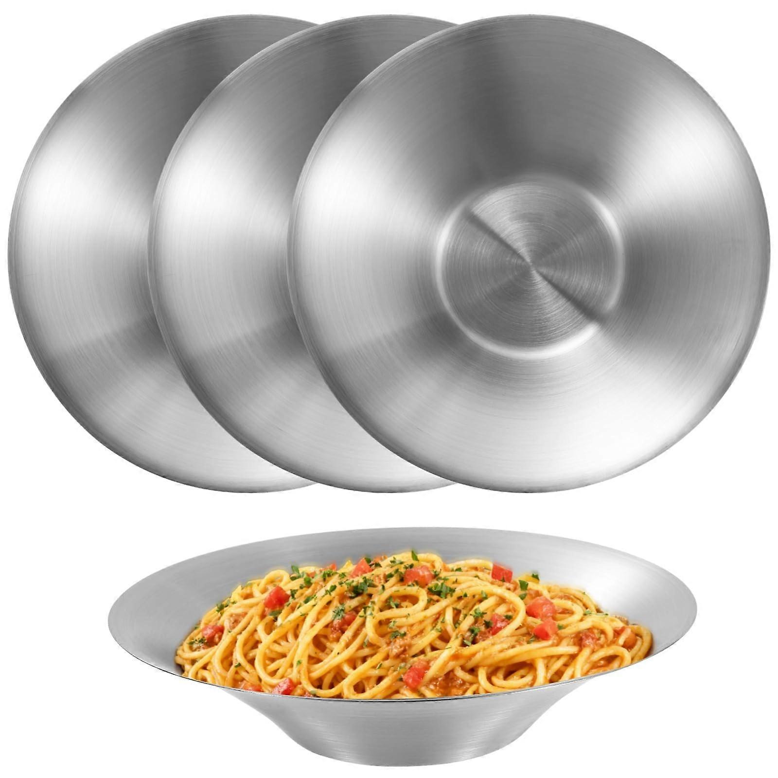 4 Pcs Stainless Steel Dinner Plates 8.3 Inch Drop Resistant Stackable Metal Camping Serving Set