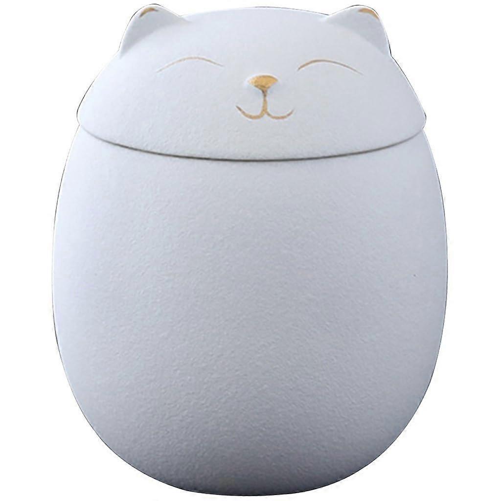 Small Ceramic Cat Urn for Pet Ashes, Handmade White CatShaped Keepsake with Secure Lid