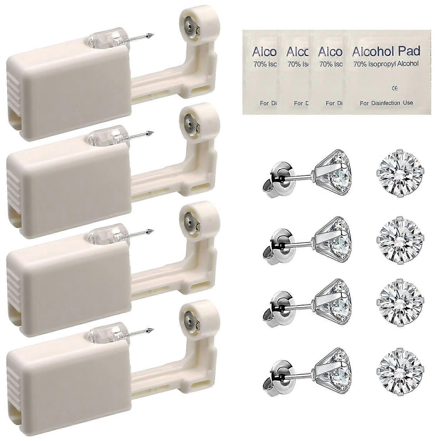 Ear Piercing Kit 4 Pack Sterile Disposable Gun with Preloaded 5mm Silver Studs for Home Use