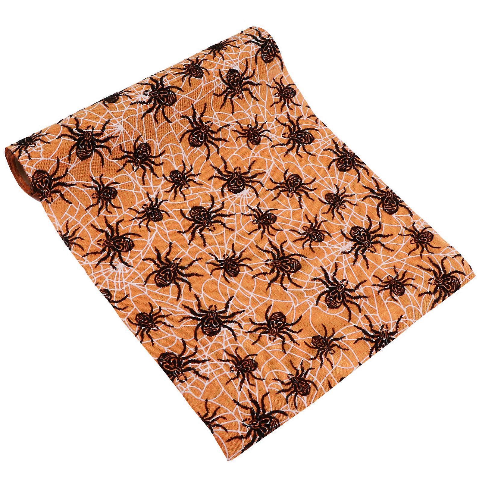 Halloween Rectangular Tablecloth Decorative Table Runner for Display Table Orange 270X27.2X0.01CM Flocked Fabric 1Set