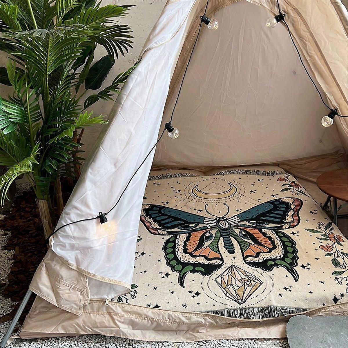 Butterfly Pattern Throw Blanket for Bed Seat Boho Jacquard Tassels