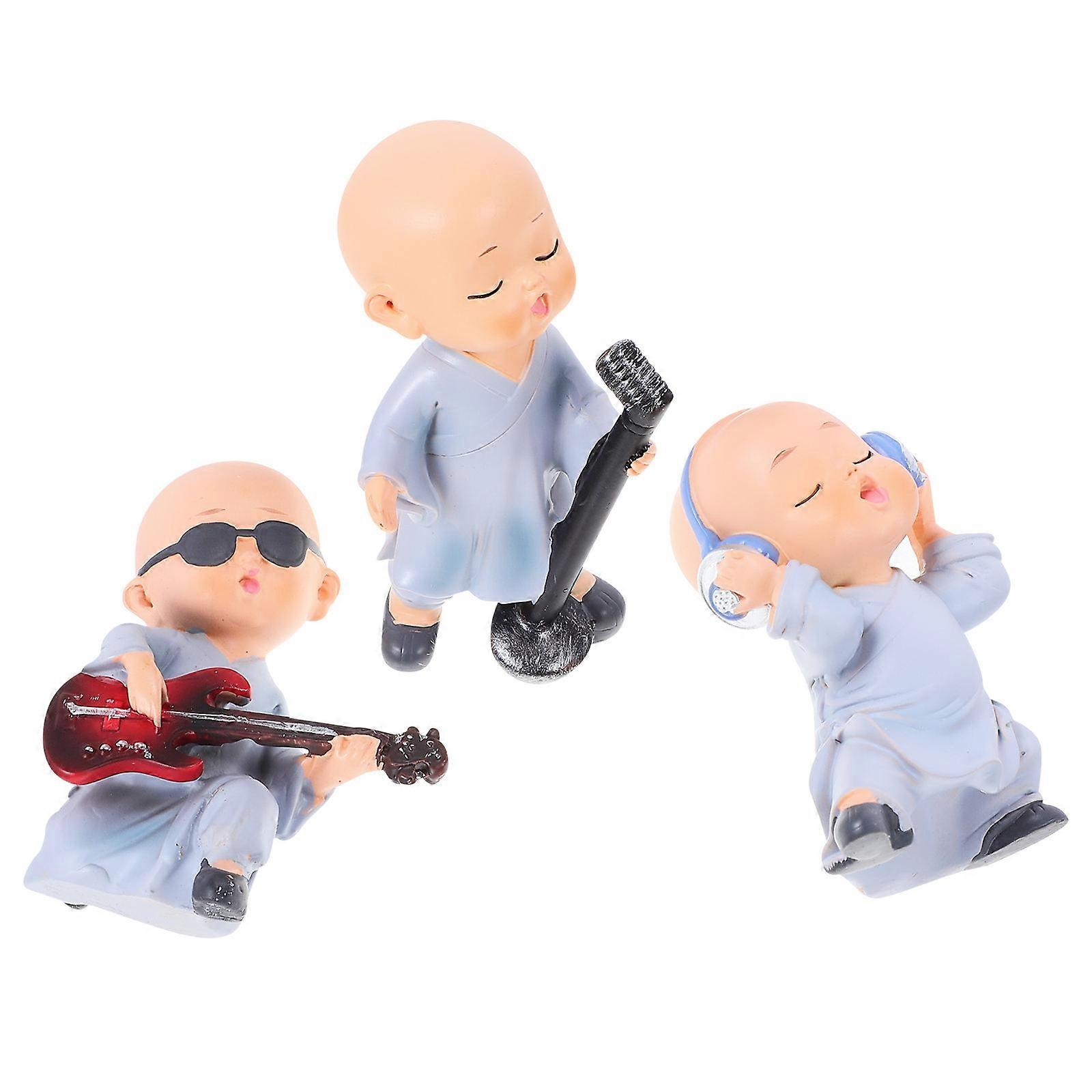 Car Decorations Small Monk Models Resin Auto Ornaments for Decor 3Pcs