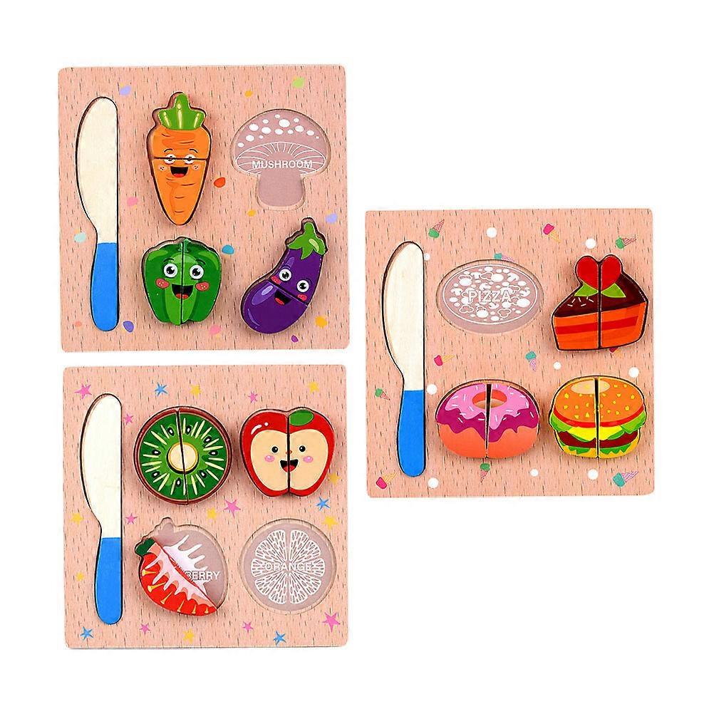 Wooden Blocks Cutting Playthings Educational Intelligence Toy for Kids 3Pcs